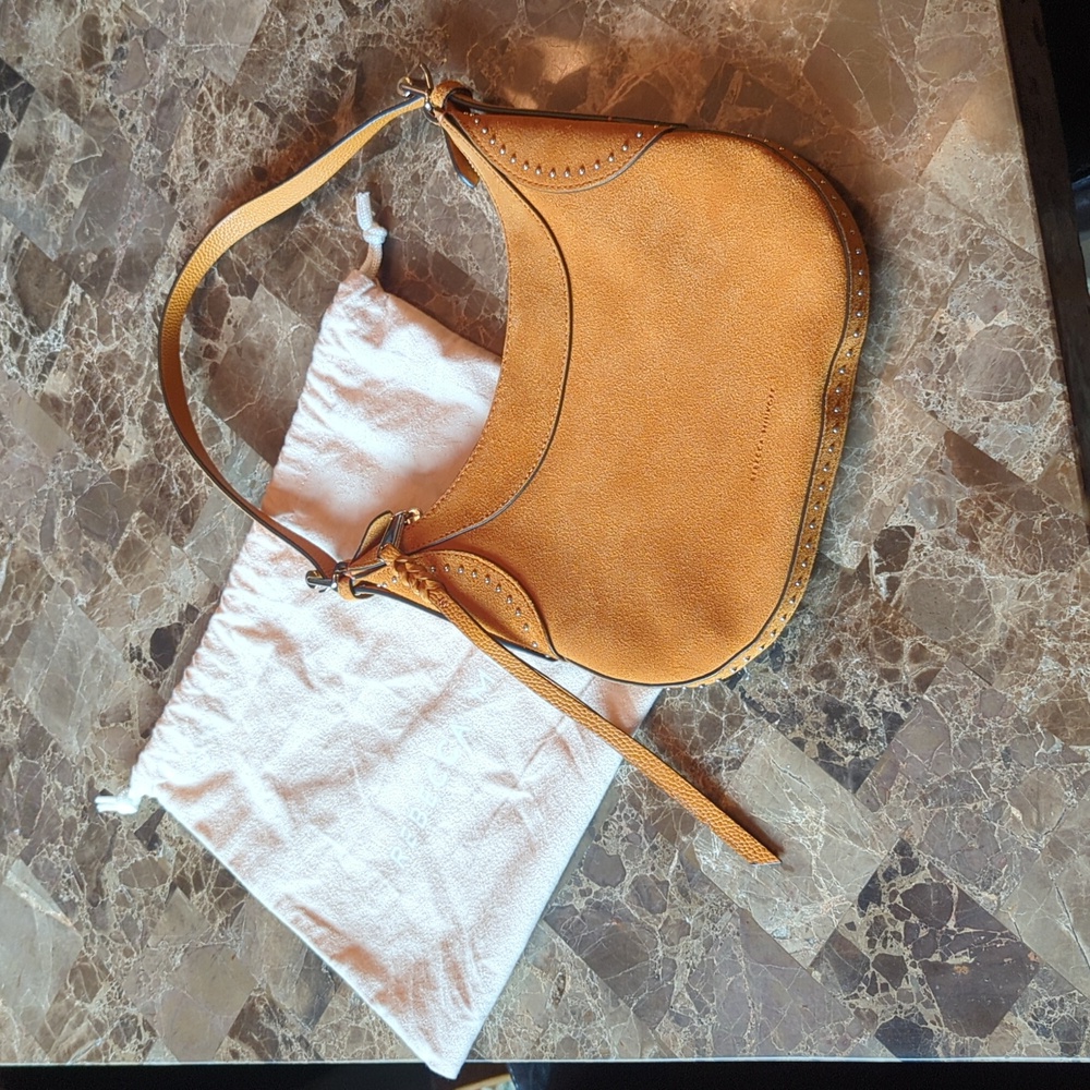 Rebecca minkoff Pippa mustard yellow suede shoulder bag Moon shaped